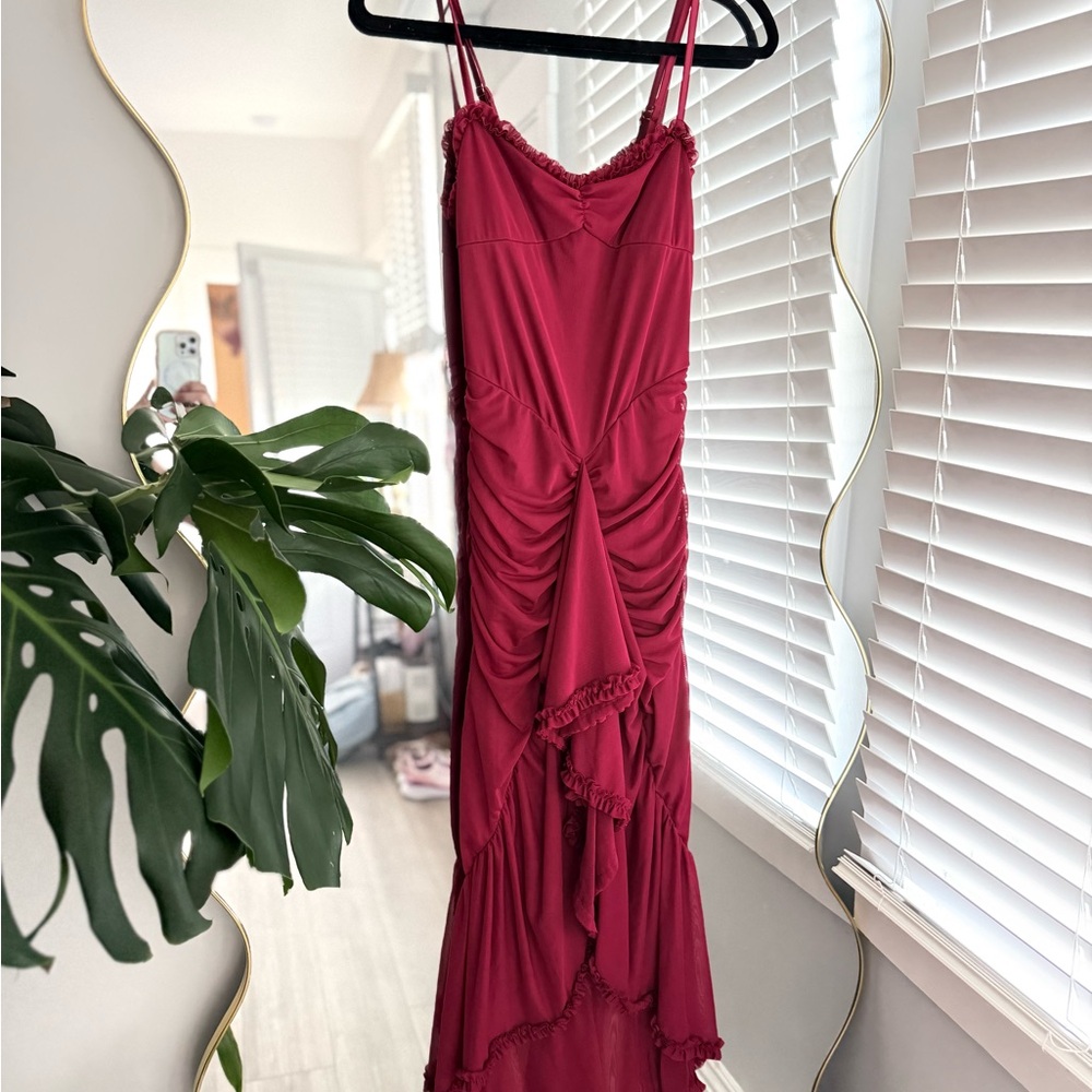 Red Ruffled Spaghetti-Strap Maxi Dress - Picture 6 of 6